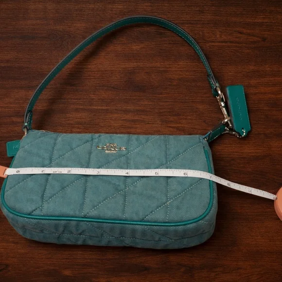 Coach Quilted Denim Shoulder Bag - Baquette Style - Green - NWT - Picture 7 of 8